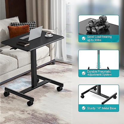 DUMOS Mobile Small Standing Desk, Portable Rolling Laptop Desk with 2 Lockable Wheels, Adjustable Height Computer Workstation for Home Office, 19 Inch Black - color: Black