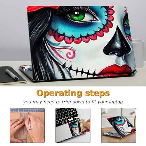 Universal Laptop Skin Sticker with 2 Wrist Pad Decals, 3-Piece Removable Vinyl Laptop Cover, Sugar Girl Skull Waterproof Anti-Scratch, Easy-Trim Fit for 13.3" 14" 15.6" Laptops - color: Sugar Girl Skull
