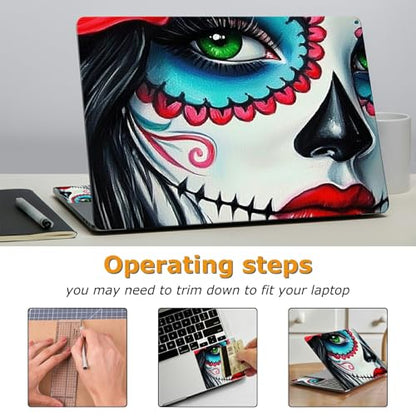 Universal Laptop Skin Sticker with 2 Wrist Pad Decals, 3-Piece Removable Vinyl Laptop Cover, Sugar Girl Skull Waterproof Anti-Scratch, Easy-Trim Fit for 13.3" 14" 15.6" Laptops - color: Sugar Girl Skull