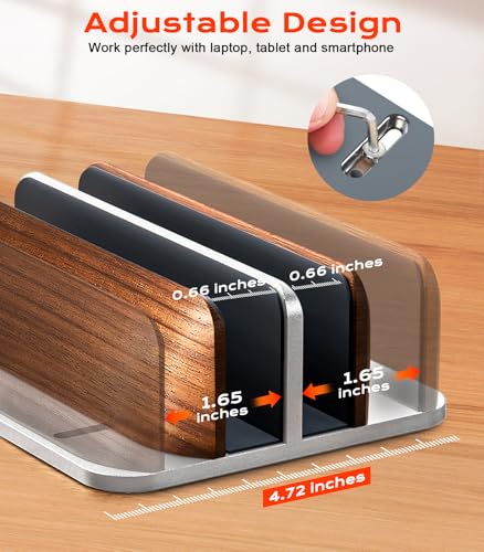 JCZT Vertical Laptop Stand, Walnut Dual Laptop Holder, Silver | with Adjustable Aluminum Alloy Base Laptop Stand for All MacBok/Surface/Samsung/HP/Dell/Chrome Book Laptops (Up to 17.3 inch) - color: Silver