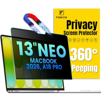 F FORITO Magnetic Privacy Screen Protector Compatible with 2026 MacBook Neo 13 inch with A18 Pro Chip - 360° Anti Peeping Anti Blue Light Anti Glare Removable Laptop Privacy Screen Shield - size: for Mac Neo 13"(2026, A18 Pro)