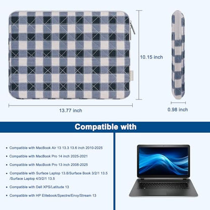 MOSISO 13-14 inch Laptop Case, 13.3 inch Puffy Laptop Sleeve, Blue&Sand Grid