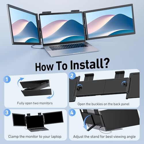 Laptop Screen Extender, 14’’ FHD 1080P Triple Portable Monitor for Laptop with Ultra-Slim IPS Display, USB-C Plug and Play Multi Screen Attachment for 14"-15.6" Laptops - size: 14" Triple