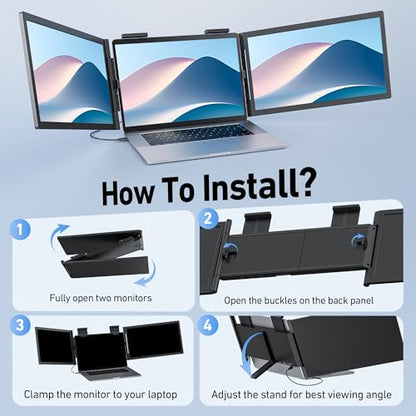 Laptop Screen Extender, 14’’ FHD 1080P Triple Portable Monitor for Laptop with Ultra-Slim IPS Display, USB-C Plug and Play Multi Screen Attachment for 14"-15.6" Laptops - size: 14" Triple