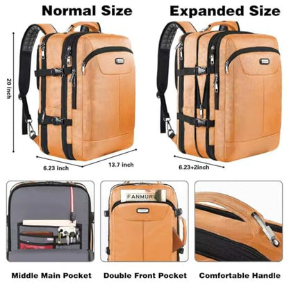 VECKUSON 50L Carry-On Backpack, TSA Approved for Flights, Extra Large Gaming & Travel Laptop Bag, 3 Packing Cubes, RFID Anti-Theft, Heavy Duty Weekender for Men & Women - color: Orange