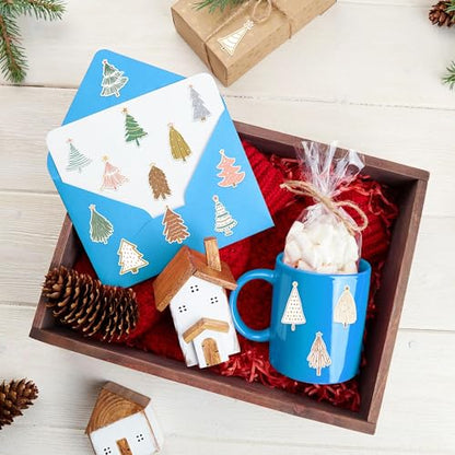 CNhoqc Boho Tree Sticker Rolls, 1000 Pcs Boho Coquette Style Pine Tree | Waterproof Vinyl Reusable Laptop Sticker Coloring Book Scrapbook Water Bottle Page Activity Pad Party Favors Junk Journal - style: Boho Christmas Tree