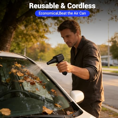 Compressed Air Duster, 2000mAh Battery with Up to 2 Hours of Run Time, 4-in-1 Multifunctional Design, Dust Blower for Computers, Keyboards, Home, Outdoor Use, and Cars （Black） - color: Black