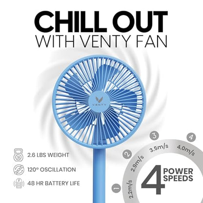 VENTY Portable Fan - Wireless Battery Operated Fan - 4 Speeds - LED Lighting - Carry Case & Remote Control - Cruise Travel - Outdoor Travel RV Power Bank With USB-C Port (Blue with Case) - color: Blue