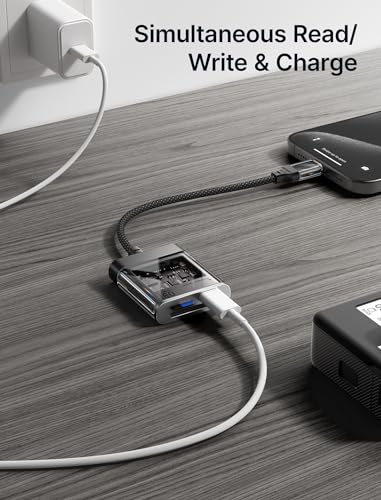 JSAUX 3-in-1 SD Card Reader USB C 5Gbps with PD 60W Fast Charging, Type C Micro SD Memory Card Reader for TF SD Micro SD SDXC SDHC, Compatible with iPhone 16 Pro Max, MacBook, Galaxy, iPad Pro, Camera