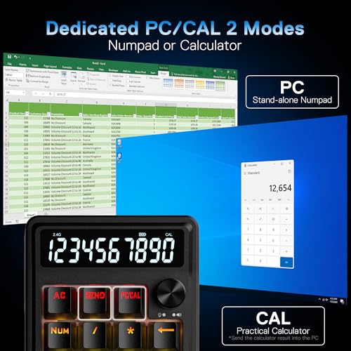 Redragon K733 PRO Wireless Gasket RGB Number Pad, Dual PC & Calculate Modes | 22-Key Mechanical Number Pad, 10-Digit Calculator Display, Knob Control, 5-Layer Noise Dampening, Creamy Custom Linear Switch - color: Black K733 PRO, size: Wireless