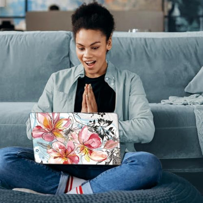 SUPERDANT 3Pcs Laptop Notebook Skin Sticker Set with Watercolor Floral Art 15.6x10.6 in Removable PVC Decal for 12 13 13.3 14 Up to 15.6 Inch Laptop Personalized Pink Cover