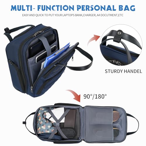 KROSER Carry On Underseat Multi-functional, 16-inch Underseater Lightweight Overnight Suitcase for Women, Navy - color: Navy