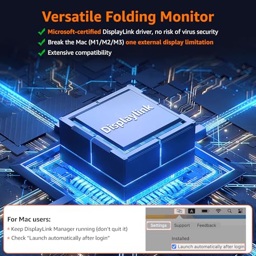 Upperizon Portable Monitor Foldable Dual Screen 15.6 inch FHD 107% sRGB IPS HDMI USB-C Travel Monitor for Laptop Mac PC Windows, DisplayLink Stacked Screen Extender with Kickstand, VESA Compatible - size: 15.6 inches