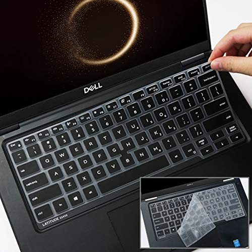 2Pcs Keyboard Cover for Dell Latitude 5400 5401 5411 7400 14 Inch with Pointing Laptop |Dell Latitude 14 US Layout Keyboard Protective Cover Skin (Black+Clear) - color: Black+Clear