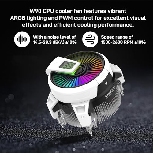 ALSEYE W90 CPU Cooler, Temperature Displayed CPU Cooler for Small Size PC Case with Powerful 90mm ARGB Lighting Fan and 40mm High-Performance Heat Column Inside (W90 AMD Version) - style: W90 AMD version