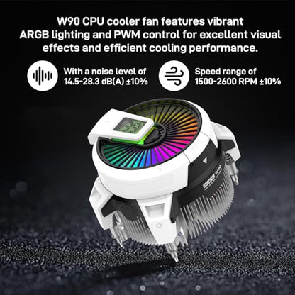 ALSEYE W90 CPU Cooler, Temperature Displayed CPU Cooler for Small Size PC Case with Powerful 90mm ARGB Lighting Fan and 40mm High-Performance Heat Column Inside (W90 AMD Version) - style: W90 AMD version