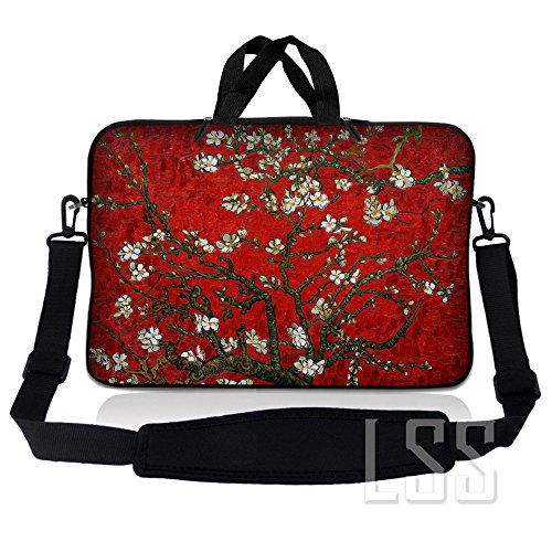 Laptop Sleeve Bag Carrying Case w/Handle & Adjustable Shoulder Strap & Matching Skin Sticker Compatible with 15" 15.4" 15.6" Dell, Asus, Acer - Red Almond Trees - color: Red Almond Trees, size: 15 inch
