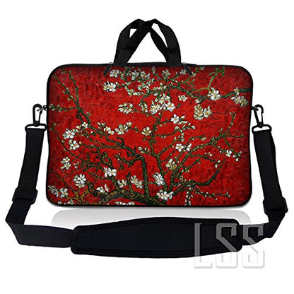 Laptop Sleeve Bag Carrying Case w/Handle & Adjustable Shoulder Strap & Matching Skin Sticker Compatible with 15" 15.4" 15.6" Dell, Asus, Acer - Red Almond Trees - color: Red Almond Trees, size: 15 inch