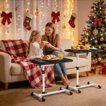 MoNiBloom Mobile Laptop Desk 360° Rotatable Panel Adjustable Height Desk Rolling Cart Ergonomic Table with Wheels for Home Office School, Black - color: Black/White