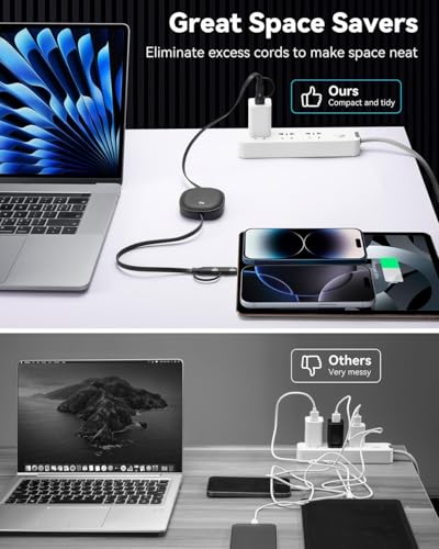 5 in 1 Retractable Cable,100W Multi Charging Cord for Multiple Devices | Adjustable Length Retractable Charger Cable & Phone Holder, USBA/C/Lightning/Micro for iPhone 17-11 Pro/Max, Galaxy, iPad, Ps