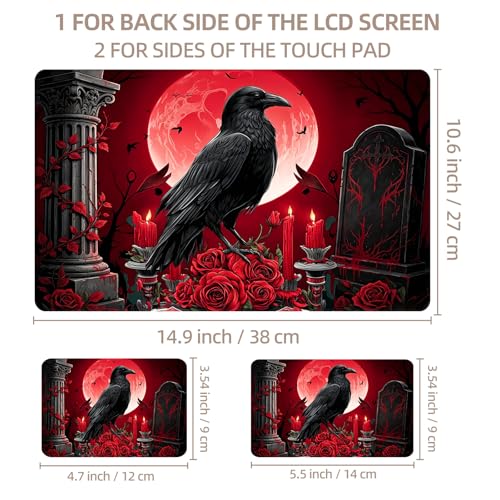Universal Laptop Skin Sticker for 12/13/14/15.6 Inch Laptops, Reusable Vinyl Laptop Decal Cover, Waterproof Scratch Resistant Notebook Skin with 2 Wrist Pads,Black Raven Perched - color: Black Raven Perched