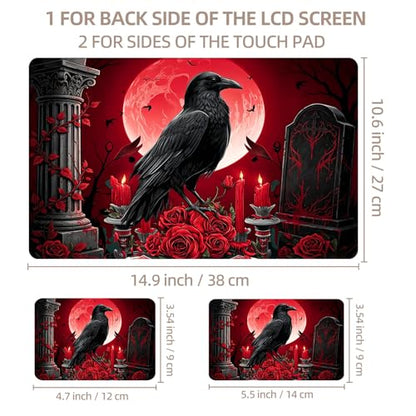 Universal Laptop Skin Sticker for 12/13/14/15.6 Inch Laptops, Reusable Vinyl Laptop Decal Cover, Waterproof Scratch Resistant Notebook Skin with 2 Wrist Pads,Black Raven Perched - color: Black Raven Perched