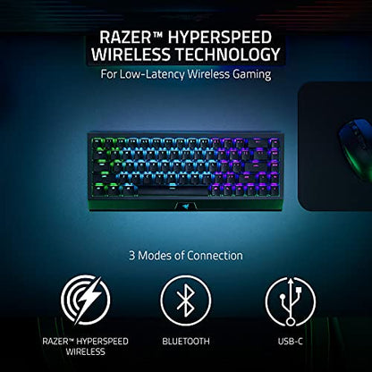 Razer BlackWidow V3 Mini Wireless Mechanical Gaming Keyboard, Green Switch | Tactile & Clicky, Phantom Pudding Keycaps, Snap Tap, 200 Hr Battery - color: Green Switches - Tactile & Clicky, size: BlackWidow V3 Mini - Phantom Edition, style: Keyboard