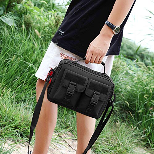 HUNTVP Tactical Messenger Bag Multifunction Nylon Shoulder Briefcase Handbags with USB Port - color: Black