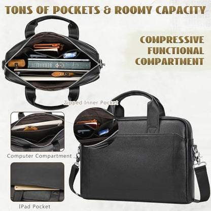 Leather Laptop Bag for Men Briefcase Fits 15.6 Inch Notebook Portable Shoulder Messenger Crossbody Bag for Travel Office - color: 15black