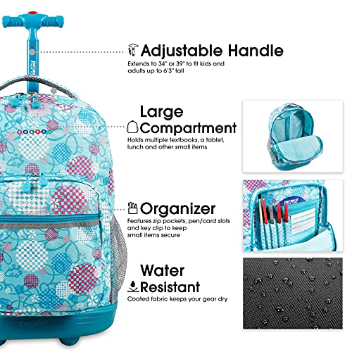 J World Sunrise Kids Rolling Backpack with Wheels for Girls Boys, Roller Bookbag for School, 18 x 13 x 9 Inches, Dandelion - color: Dandelion