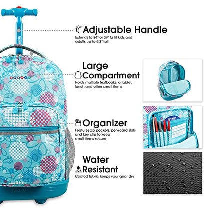 J World Sunrise Kids Rolling Backpack with Wheels for Girls Boys, Roller Bookbag for School, 18 x 13 x 9 Inches, Dandelion - color: Dandelion