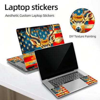 Universal Laptop Skin Sticker Decal, 12"-15.6" Aesthetic Vinyl Wrap, American Flag Deer Waterproof Notebook Cover Art Protector for MacBook HP Dell Lenovo, Fits 13" 14" 15" 15.6" - color: American Flag Deer