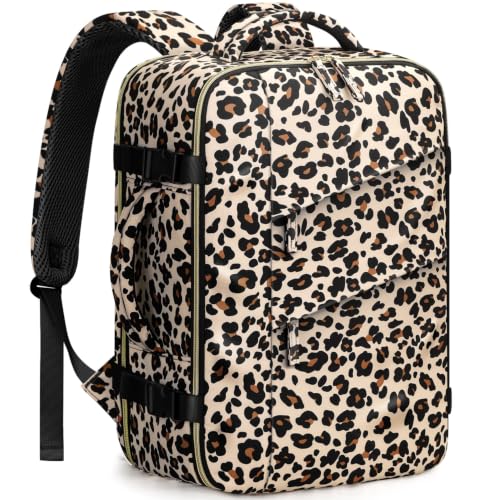 Capolo Travel Laptop Backpack Women Carry On Backpack Weekender Travel Bag | 25L Flight Approved,Waterproof Overnight Bag,College Bookbag,Work,3-4 Day Travel,Fits 17" Laptop (Large,Leopard) - color: Leopard, size: Large