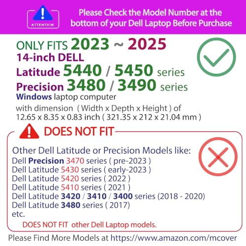mCover Case ONLY Compatible for 2023～2025 14" Dell Latitude 5440 5450 Series/Precision 3480 3490 Series Windows Notebook Computer (NOT Fitting Any Other Dell Models) - Clear - color: Clear