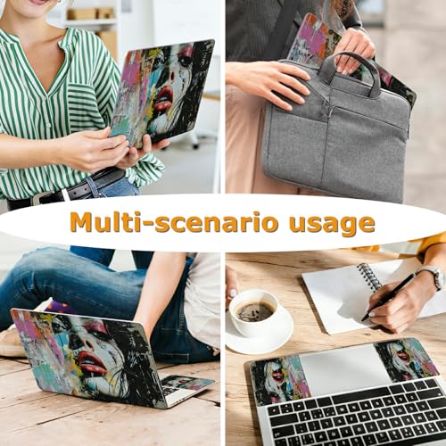 Universal Laptop Skin Sticker with 2 Wrist Pad Decals, 3-Piece Removable Vinyl Laptop Cover, Graffiti Woman Waterproof Anti-Scratch, Easy-Trim Fit for 13.3" 14" 15.6" Laptops - color: Graffiti Woman