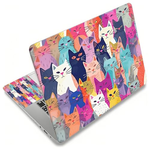 Laptop Skin Sticker Decal, Universal Reusable Vinyl Laptop Cover for 12" 13" 13.3" 14" 15" 15.4" 15.6" Notebook PC, Waterproof Scratch-Resistant with 2 Wrist Pads, Easy to Apply & Remove,Colorful Cats - color: Colorful Cats