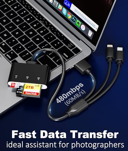 XD Card Reader for iPhone - 3-in-1 SD/MicroSD/XD Picture Card Reader Adapter with Triple Ports USB-C, Lightning, USB-A, Compatible with iPhone 17/16/15, Android, iPad, PC, Mac - color: Black