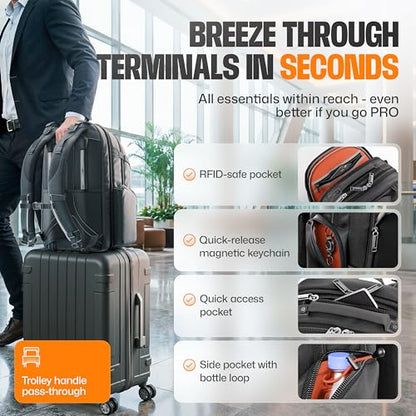 EVERKI Business 120 Pro Backpack, 2 Laptop Compartments & Rain Cover - 40L | Nylon, Polyester, Durable, Multi-Padded Pockets, Travel-Friendly, School & Work, 180° Fold-Out Design, Fits up to 18.4" - style: Business 120 Pro