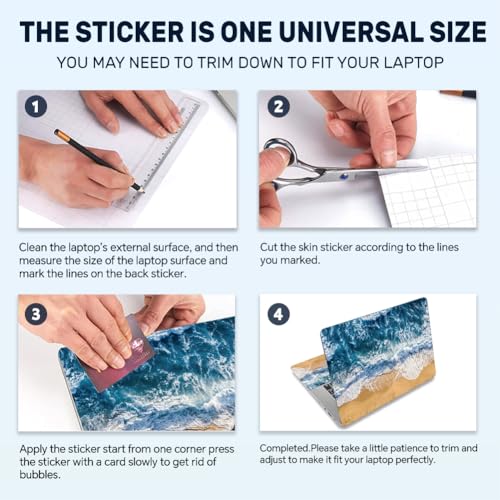 3Pcs Summer Beach Laptop Skin Sticker Coast Universal Removable Vinyl Stickers Fits for 12.1 13 14 15.6 16 Inch Waterproof Notebook Decal Cover Gift - color: sea blue