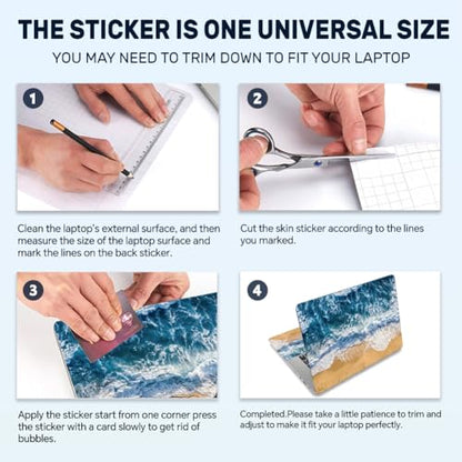 3Pcs Summer Beach Laptop Skin Sticker Coast Universal Removable Vinyl Stickers Fits for 12.1 13 14 15.6 16 Inch Waterproof Notebook Decal Cover Gift - color: sea blue