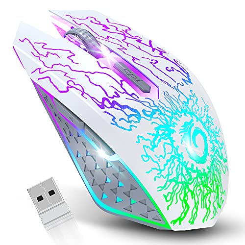 VersionTECH. Wireless Gaming Mouse, Rechargeable Computer Mouse Mice with Colorful LED Lights, Silent Click, 2.4G USB Nano Receiver, 3 Level DPI for PC Gamer Laptop Desktop Chromebook Mac-White - color: White