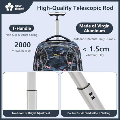 NEW TILAMI 20 Inch Rolling Backpack for School Stair-Climbing Big Wheel | Teen Boys Girls Carry-on Suitcase Large Organizer Compartment 15.6 Laptop Sleeve Adjustable Handle Roller Travel Bag College - color: Grey Stone