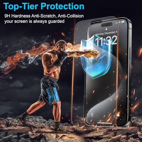 Mothca 2 Pack Matte Glass Screen Protector for iPhone 15 Pro Max 6.7-inch [Auto Fit Box Dust-Free] Edge to Edge Full Coverage Anti-Glare & Anti-Fingerprint Tempered Glass, Bubble Free, Smooth as Silk - size: iPhone 15 Pro Max-6.7 Inch