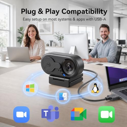EMEET C100 2K Webcam for PC, Built-in Mic, Rotating Privacy Cover, Portable Metal Clip, Computer Camera for Home Office, Meetings, Learning, Streaming, External Webcam for Desktop, Laptop, PC USB-A - style: Crisp 2K w/ Portable Metal Clip