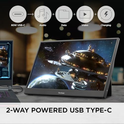 ViewSonic VX1654 16 Inch 1080p Portable Gaming Monitor, IPS Display with 144Hz for Smooth Mobile Workspaces and Fast-Action Gaming, Built-in Stand, 60W USB-C, and Mini HDMI Inputs - size: 16-Inch 144Hz