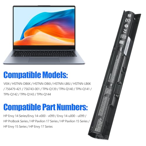 VI04 Notebook Battery for HP Spare 756743-001 756478-851 756744-001 | V104 756745-001 756478-851 for HP Pavilion 15-P 17-F Series 15-p011na 15-p165sa 15-p214dx 15-p003ax 17-f115dx 2800mAh/41Wh - size: 12.08*2.79*1.85 inch VI04