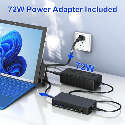 Surface Docking Station, Triple Display Dual 4K HDMI & VGA, 12-in-1 Surface Pro Dock for Microsoft Surface Pro 12/11/10/9/8/7/6/5/4/3, Surface Laptop 7/6/5/4, Surface Go/Book/Laptop Go - style: Surface Dock