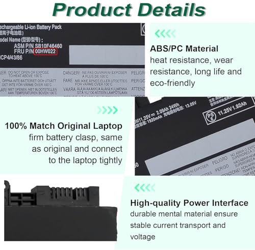 24Wh 00HW022 SB10F46460 Battery for Lenovo ThinkPad T460s T470s Series | 00HW023 SB10F46461 00HW036 SB10F46474 00HW037 SB10F46475 11.25V 2090mAh