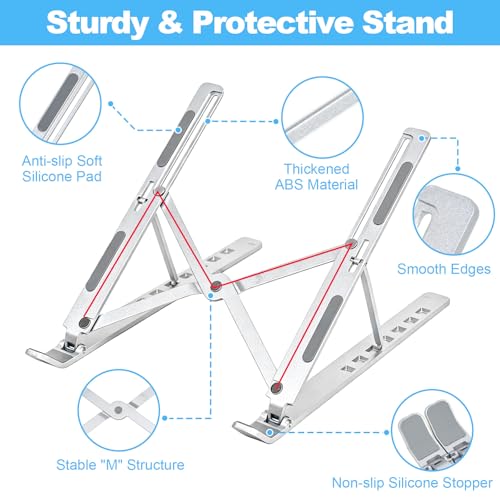 SAYEEC Laptop Stand for Desk Portable Laptop Riser 7 Angles Ergonomic Adjustable Computer Stand Aluminum Foldable Laptop Stands Ventilated Cooling Notebook Holder for 10-15.6" Laptops Tablet (Silver) - color: Silver