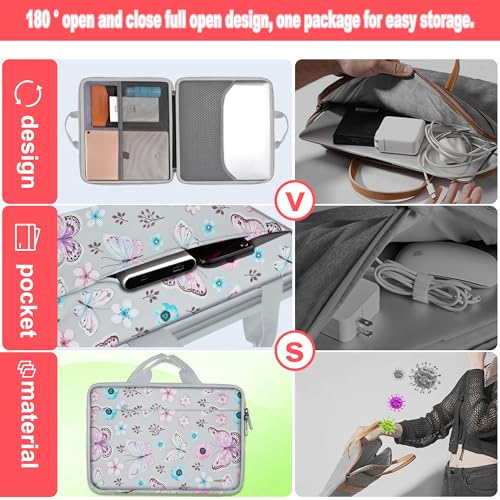 Hseok Laptop Case 13.3-14 inch Sleeve, TSA Computer Handbag Water-Resistant and Shockproof Bag Compatible with MacBook Pro/Neo 14", Mac Air/Pro 13.3" and 13"-14" Notebooks Chromebooks,Butterfly - color: Butterfly
